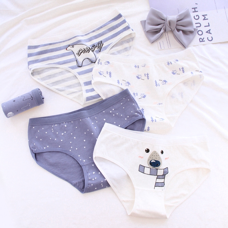 New Cartoon Polar Bear Underwear Cotton Mid-rise Briefs Panties Girls Underpants