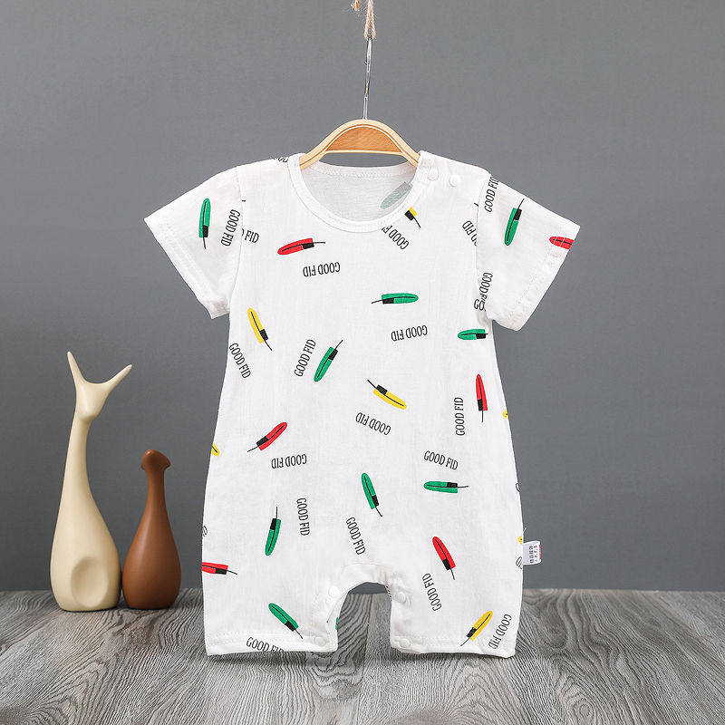 Bộ Áo Liền Quần Tay Ngắn In Họa Tiết Hoạt Hình Thời Trang Mùa Hè Cho Bé Từ 0-2 Tuổi