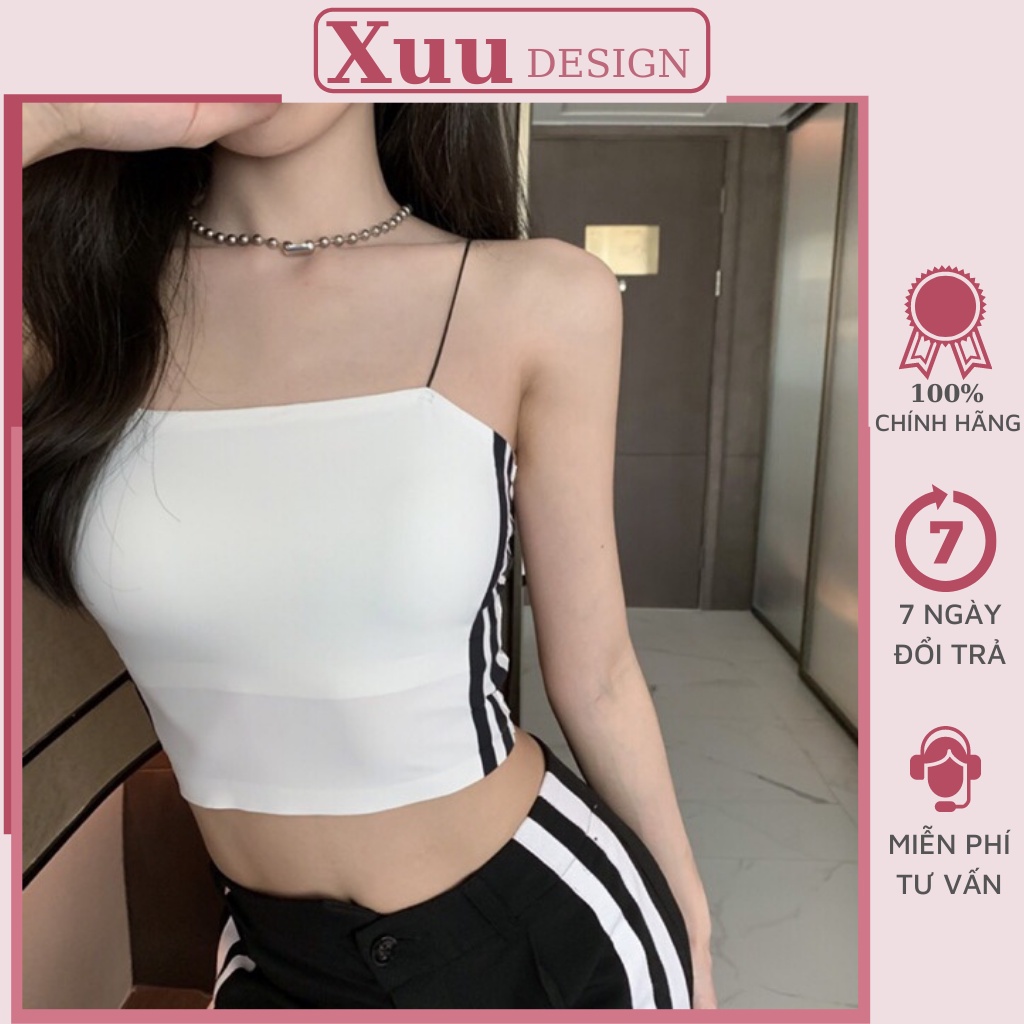 Áo 2 dây sợi bún Xuu Design, Áo bra thân dài dáng croptop có đệm ngực - AD03