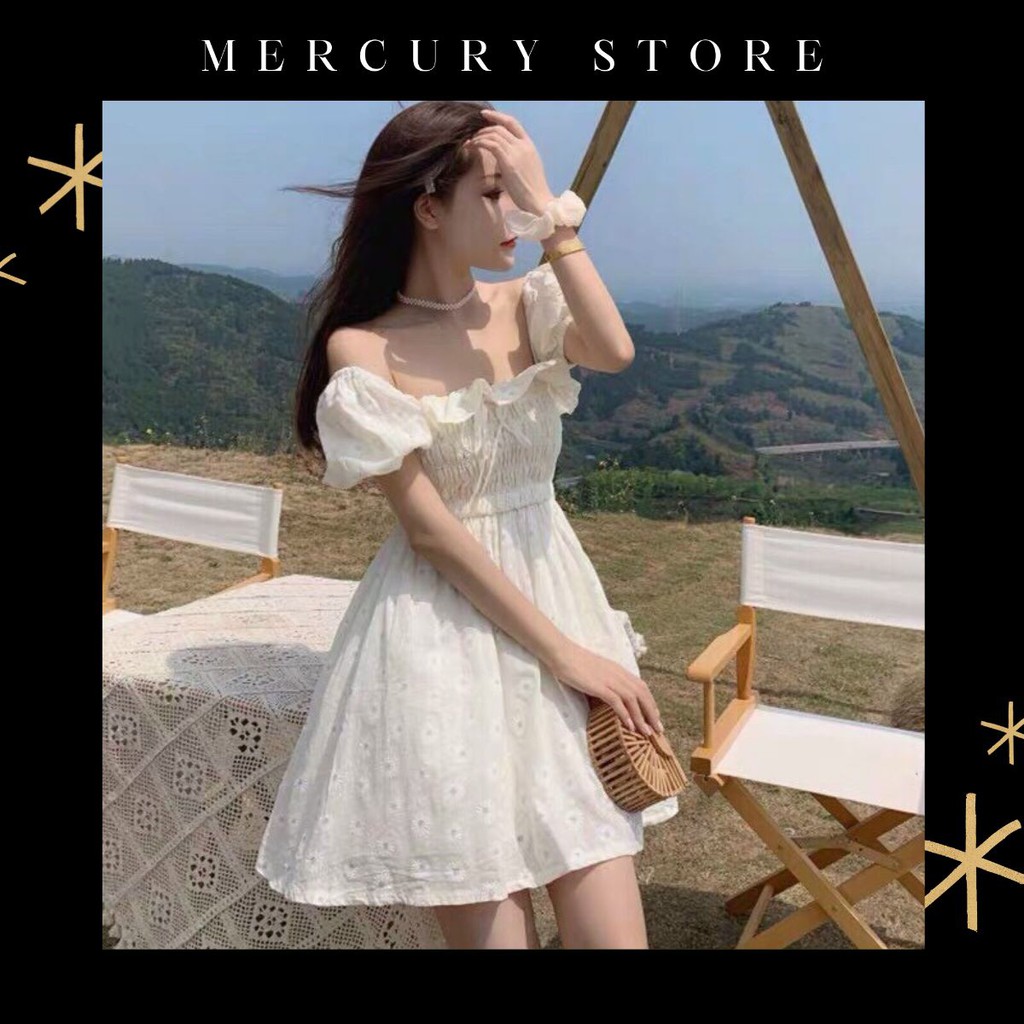 [Best Seller]👗Đầm trắng trễ vai (2 kiểu) hoa xinh tươi Đà Lạt