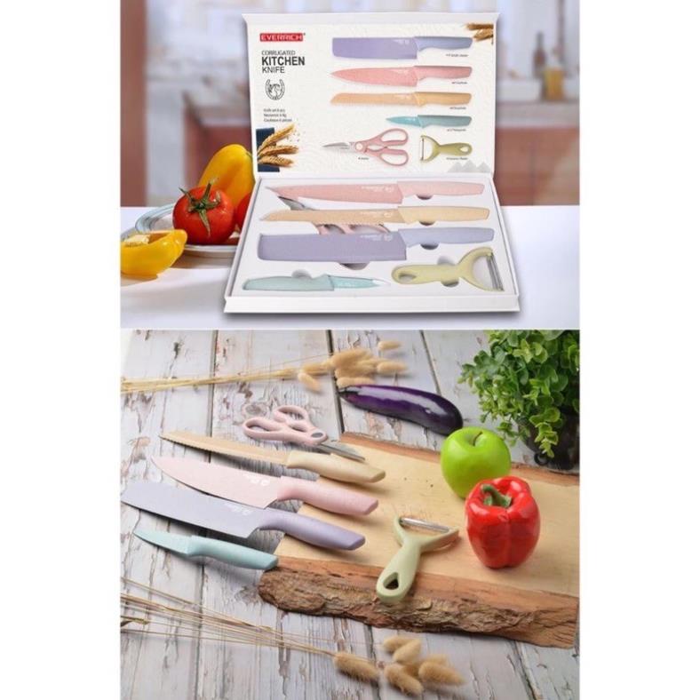 Bộ dao kéo Everich 6 món cao cấp kháng khuẩn màu Pastel - Bộ dao nhà bếp lúa mạch nhiều màu bắt mắt