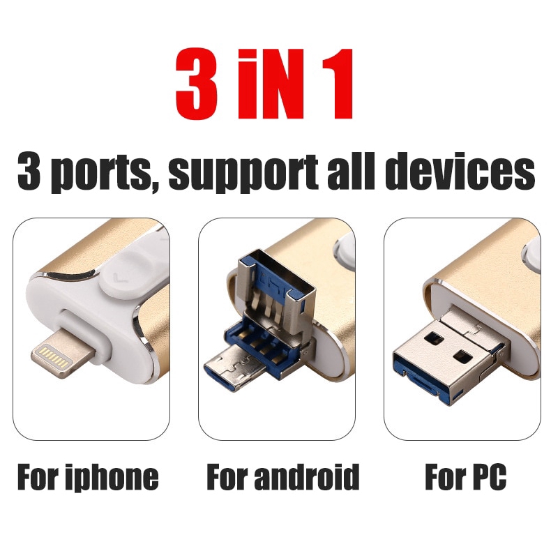 OTG USB Flash Drive 3.0 for IPhone/iPad/IOS/Android 1TB 128GB 64GB 32GB Pen Drive 3 in 1 Pendrive