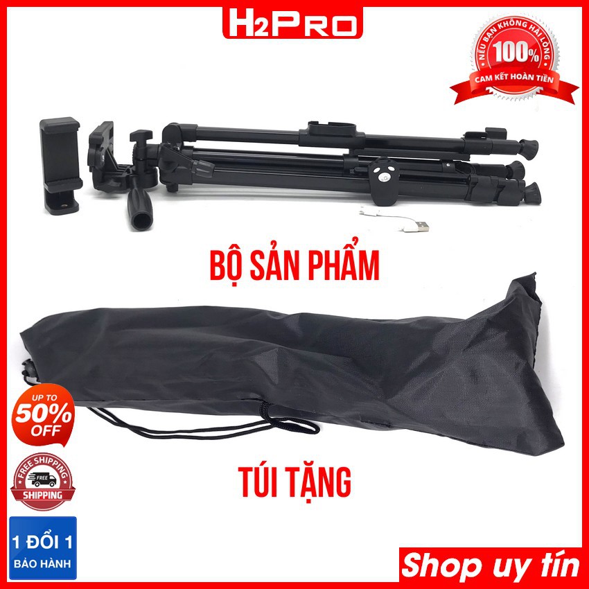 Chân Máy Ảnh, Điện Thoại Tripod 3388 Điều Khiển Từ Xa, Cao 1.4M, Khung Nhôm Chắc Chắn, Chụp Ảnh, Quay Video-H2pro Tech