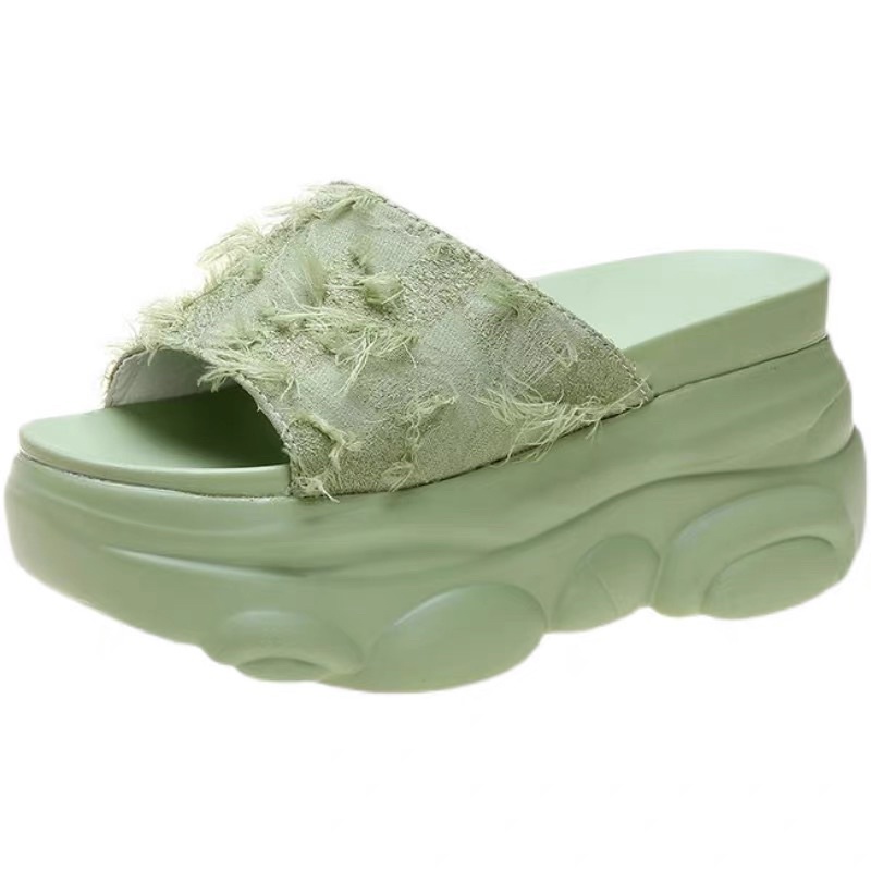 Dép bánh mỳ/ dép xuồng siêu nhẹ quai ngang tua rua cao 8,5cm
