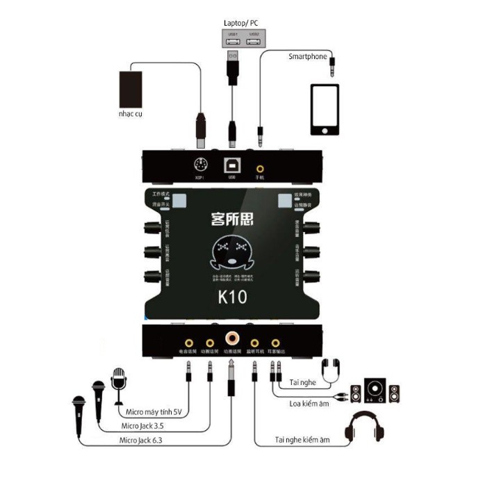 Sound Card Thu Âm LiveStream K10 - Tặng Kèm Dây Livestream Cực Hay Hỗ Trợ Tất Cả Các Dòng Máy