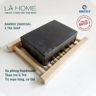 Xà phòng Giảm Mụn Cơ Thể Than tre & Trà xanh 100g - Bamboo Charcoal & Tea Organic Soap Lá Home