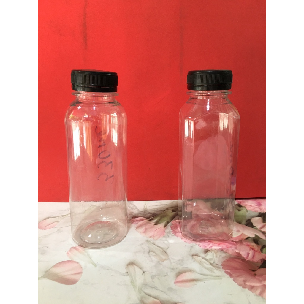 50 chai nắp đen 330ml nhựa PET đựng trà sữa, nước ép, chịu nhiệt tốt - E GREEN Dùng 1 Lần
