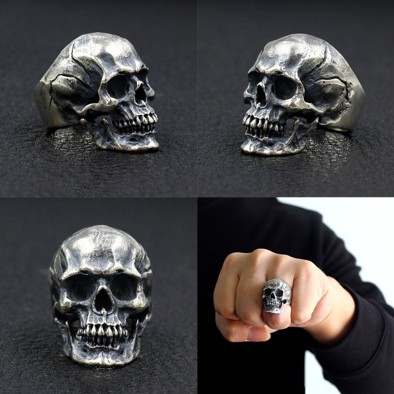 Nhẫn Hợp Kim Hình Đầu Lâu Và Đầu Lâu Phong Cách Punk Cổ Điển