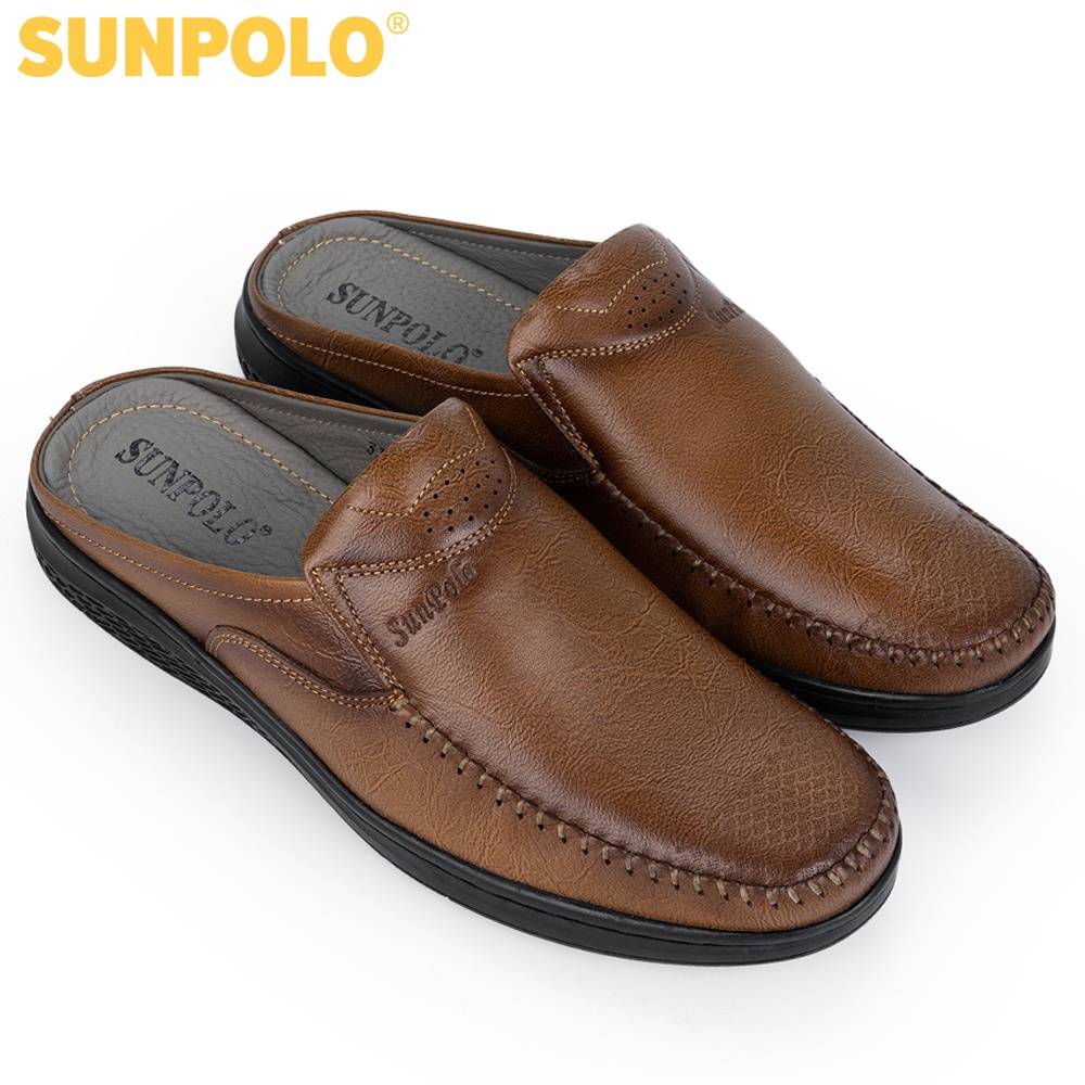 Dép sục nam da bò SUNPOLO SPO333 Nâu Có size lớn