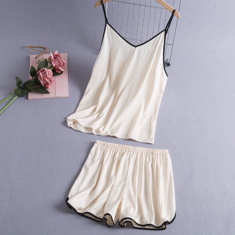 Bộ đồ ngủ giả lụa hai mảnh thiết kế đơn giản thoải mái cho nữ