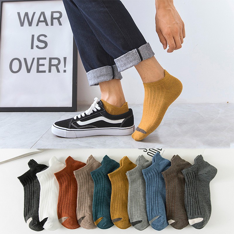 TẤT NAM CỔ NGẮN MÀU TRƠN GÂN DỌC KHÁNG KHUẨN, THẤM HÚT MỒ HÔI TỐT - T034