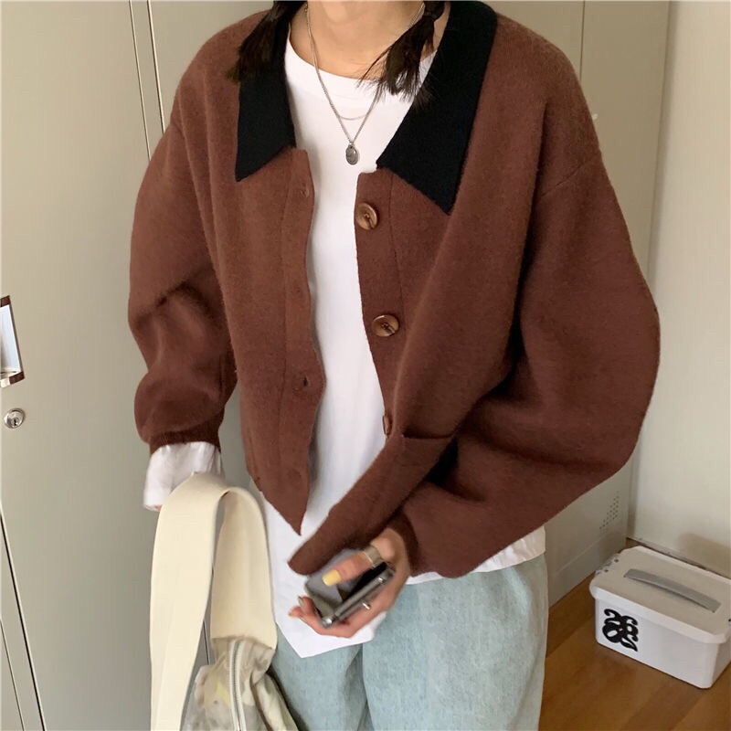 ÁO LEN CARDIGAN CỔ POLO CROPTOP