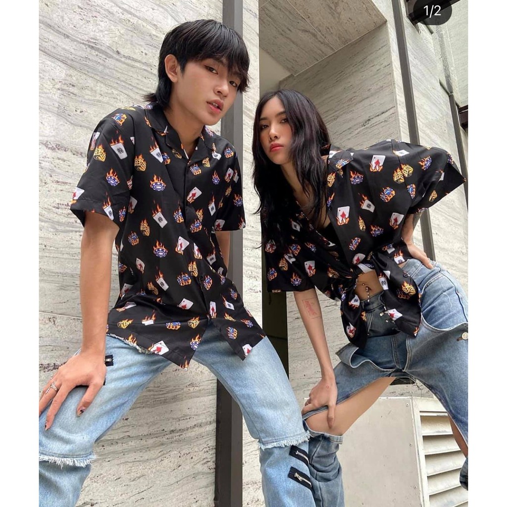 [CLIP THẬT] Áo sơ mi tay ngắn họa tiết JACKBOT mende tay lỡ, FORM UNISEX | BigBuy360 - bigbuy360.vn