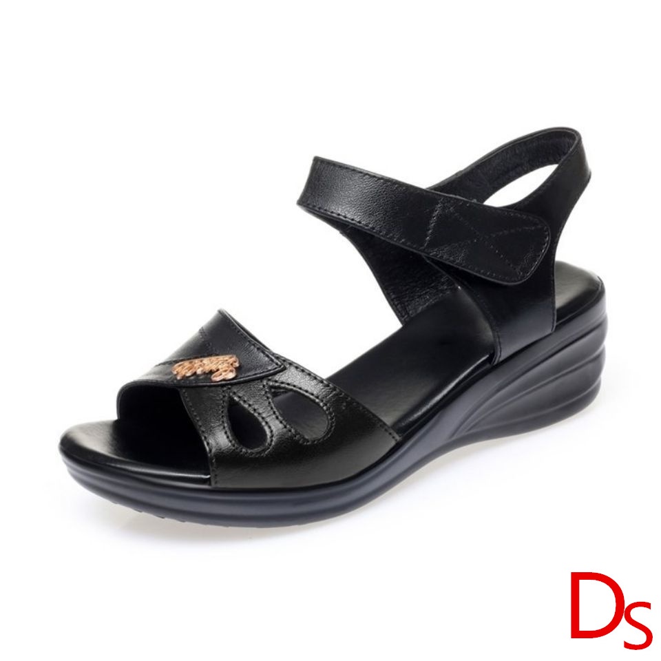 Giày Sandal Đế Xuồng Bằng Da Mềm Chống Trượt Thời Trang Mùa Hè Cho Phụ Nữ Trung Niên