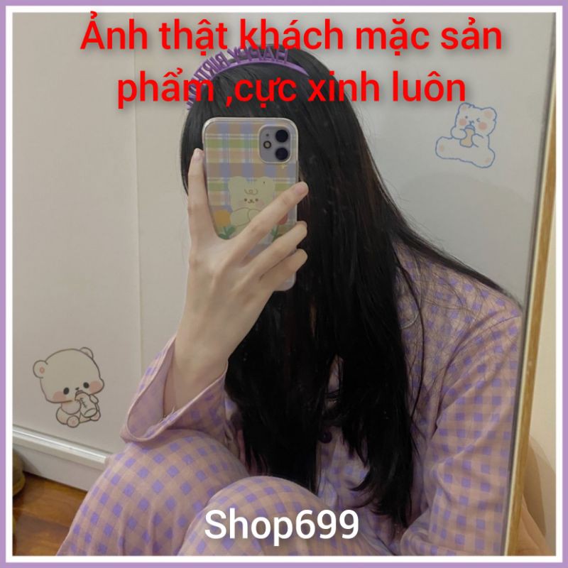 (CÓ SẴN - GIÁ GỐC)BỘ PIJAMA DÀI TAY KẺ CARO PHONG CÁCH HÀN QUỐC