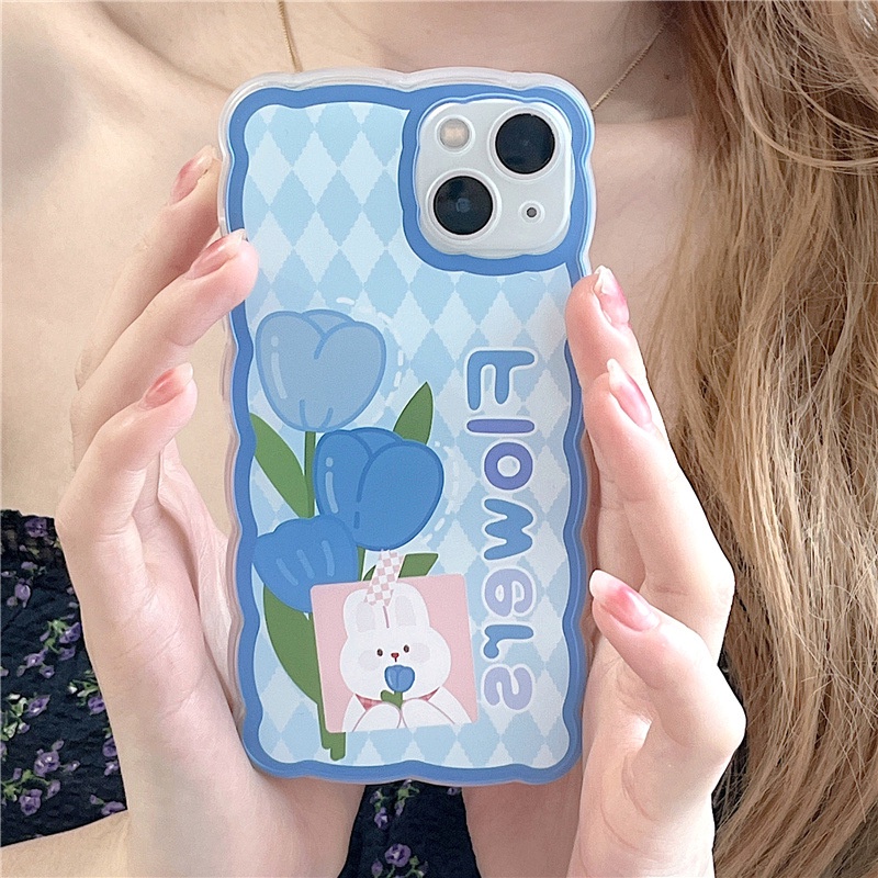 Ốp lưng iphone Phù Hợp Ốp Điện Thoại In Hình Thỏ Và Hoa Màu Xanh Dương Cho iphone13 12Promax xs / xr / 6Plus-14 Dinuo case