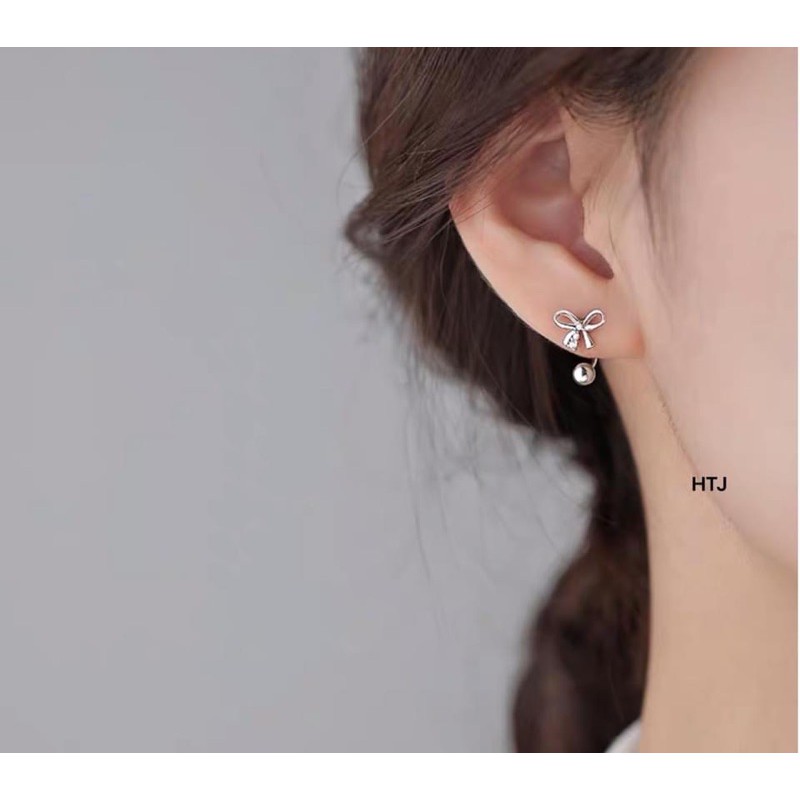 Bông tai nơ bi cách điệu , kiểu đeo cá tính chuẩn bạc ta