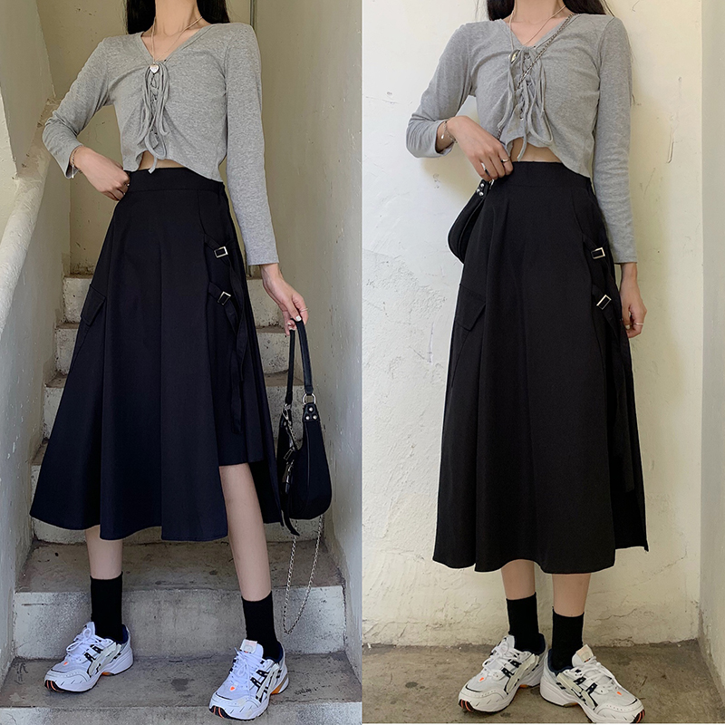 Already in stock  Chân váy dài chữ A màu trơn thiết kế lệch tà thời trang cá tính | BigBuy360 - bigbuy360.vn