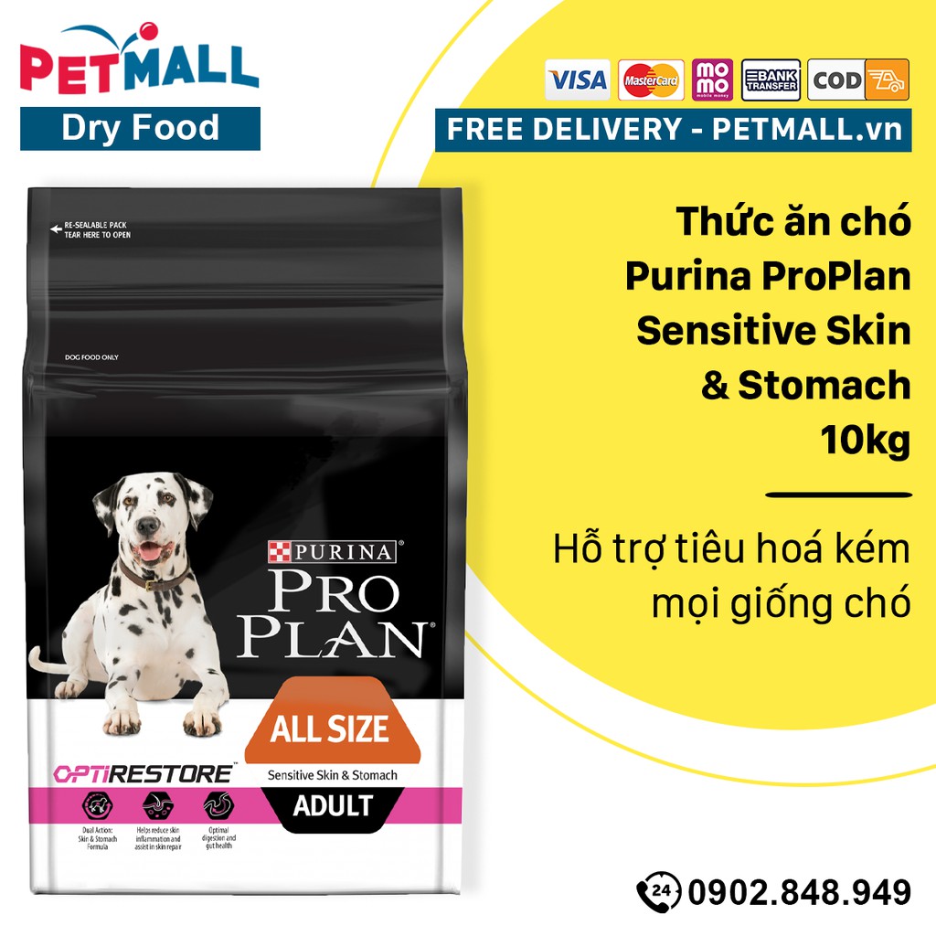 Thức ăn chó Purina PRO PLAN Sensitive Skin &amp; Stomach 10kg - Hỗ trợ tiêu hoá kém, da nhạy cảm mọi giống chó Petmall