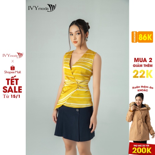 Áo sơ mi Peplum kẻ cam nữ IVY moda MS 15M5454