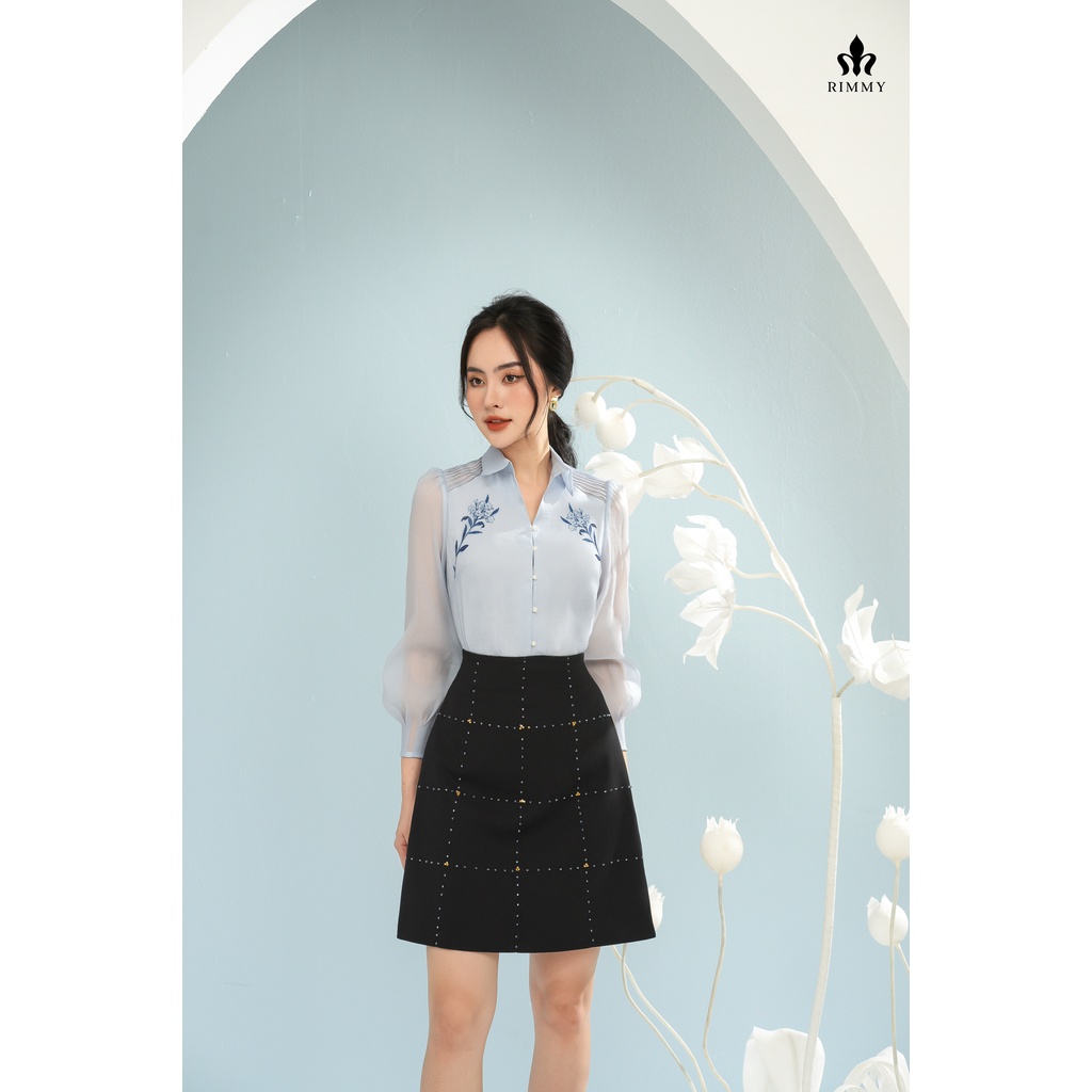 Áo sơ mi thiết kế xanh ghi Rosara shirt Rimmy