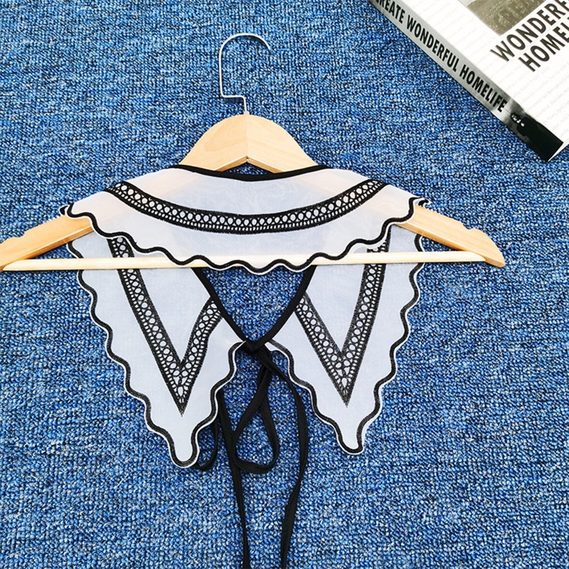 Khăn Choàng Cổ Vải Organza Giả Họa Tiết Hình Học Thêu Họa Tiết Màu Trắng Đen Cho Nữ