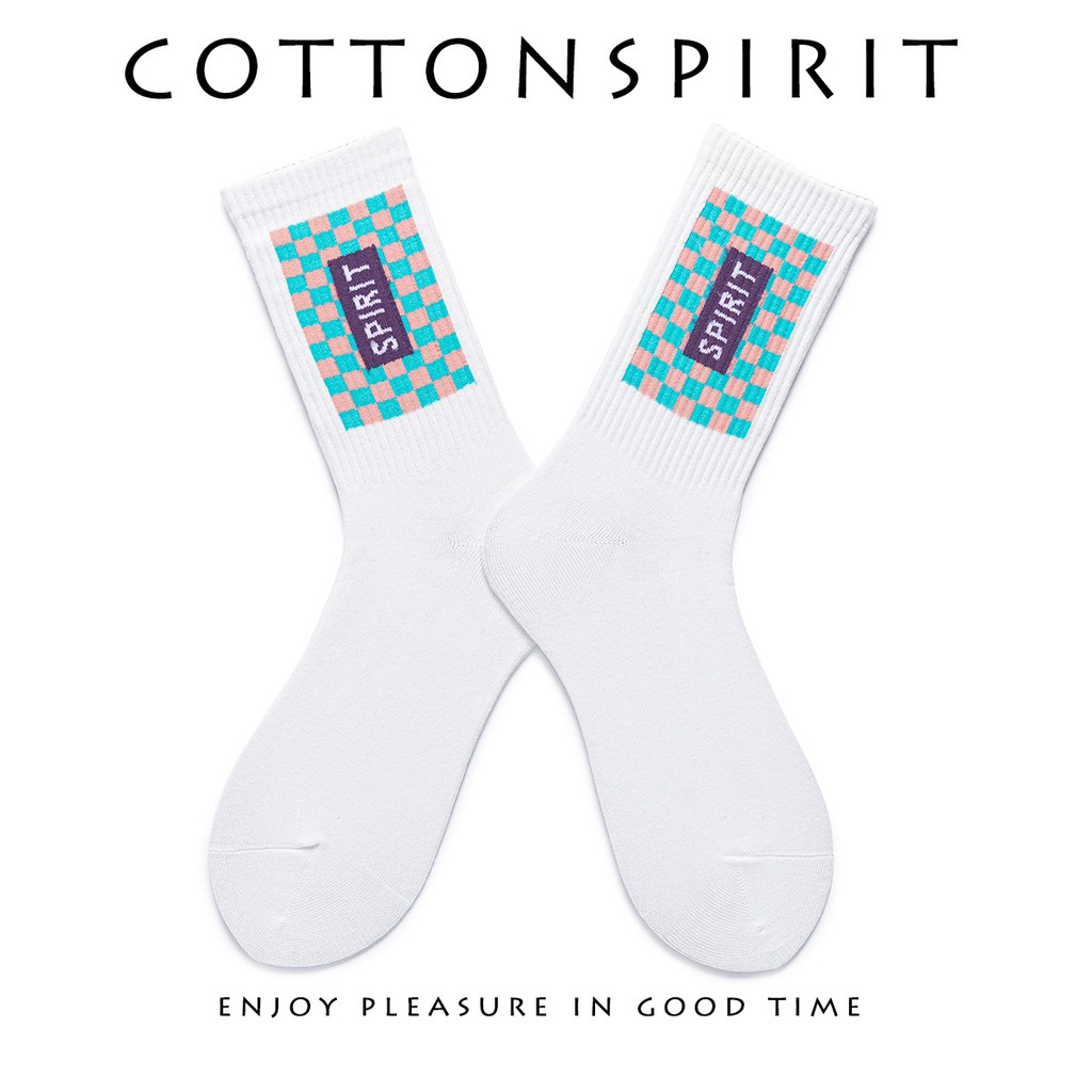 Vớ Cổ cao Chất Cotton Cao cấp Họa tiết sọc Caro Cá tính Hàn Quốc Tất Cao cổ Thể thao Phong cách đường phố