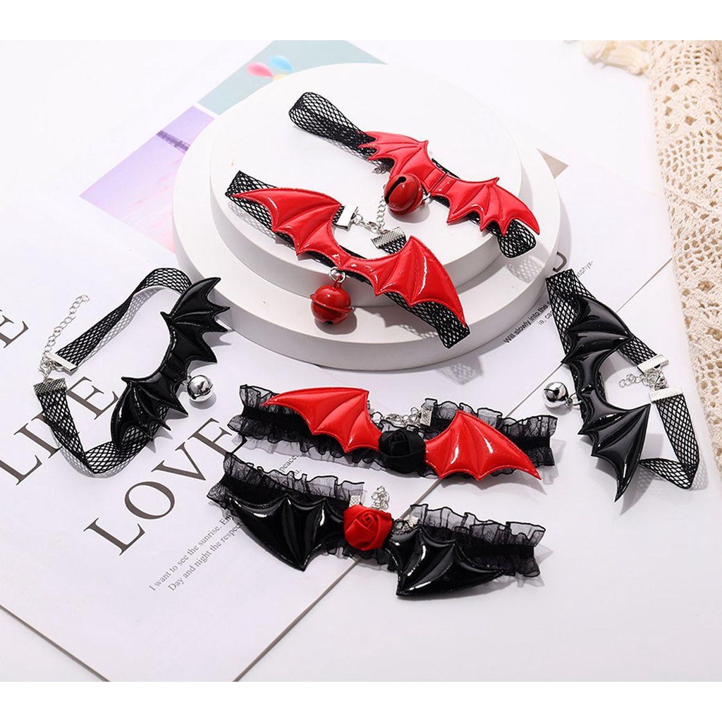Vòng Cổ Choker Màu Đỏ Đen Phối Mặt Dây Hình Nhện Phong Cách Gothic Cho Nữ