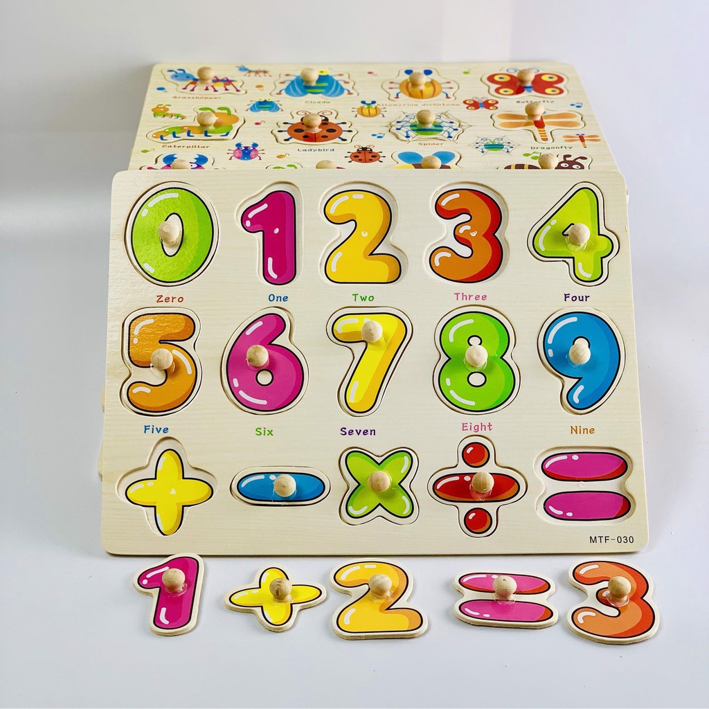 Đồ chơi bảng núm gỗ nhiều chủ đề cho bé loại to đẹp - bảng núm gỗ ghép hình chủ đề 10 số và phép tính