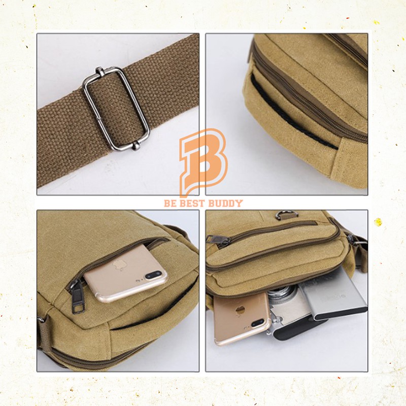 Túi đeo chéo Nam Vintage Canvas Túi đeo chéo nhỏ