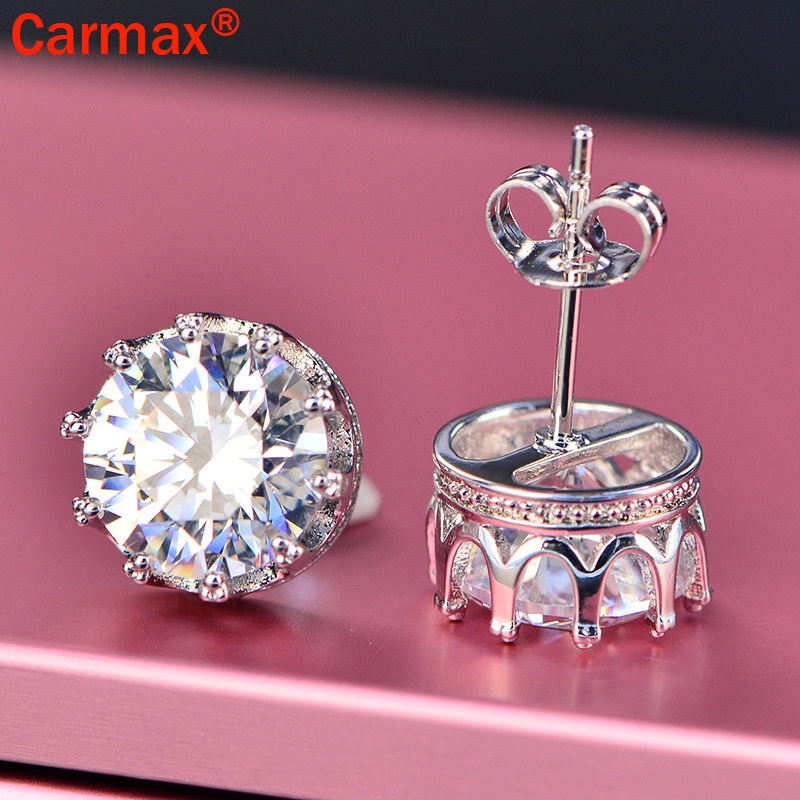 Khuyên tai hình vương miện đính đá moissanite nhân tạo thời trang