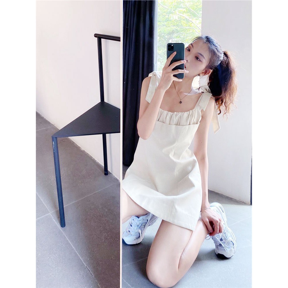 Đầm 2 Dây Xếp Ly Ngực PEONYB Nữ [FREESHIP] 🌸 Váy chữ A bản to dáng xòe bánh bèo màu ĐEN | TRẮNG | BE cá tính Ulzzang 🌸 | BigBuy360 - bigbuy360.vn