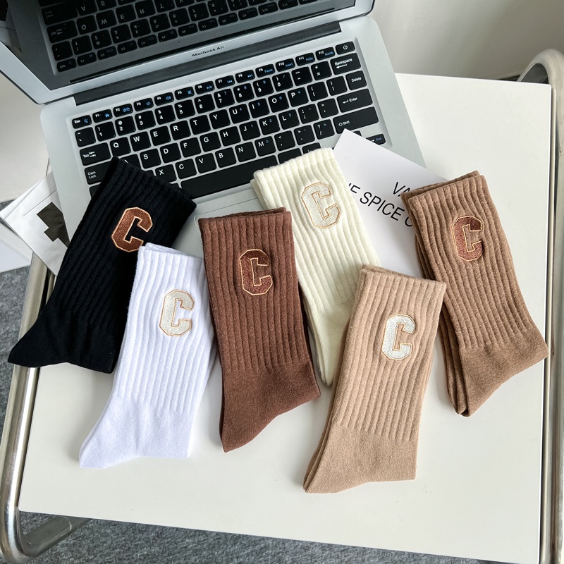 Đôi vớ WAFNHA D491 bằng cotton thoáng khí in họa tiết chữ độc đáo