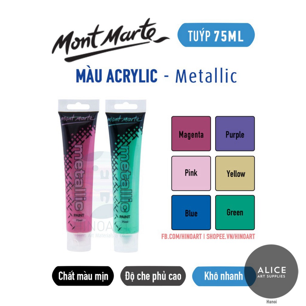 NEW Màu Acrylic Nhũ Mont Marte Metallic 75ml