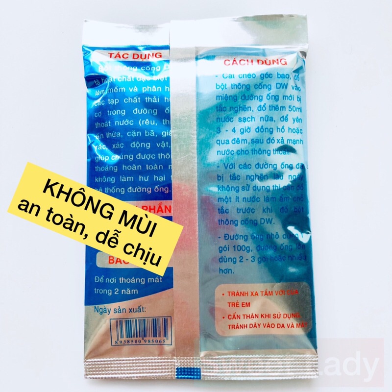 Bột Thông Tắc Cống Bồn Cầu CỰC MẠNH, Bồn Rửa Bát, Bồn Rửa Mặt, Đường Ống SIÊU TỐC Chính Hãng Công Ty DW