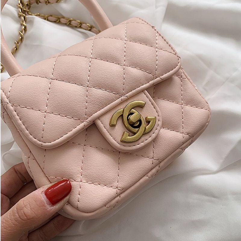 Túi xách nữ thời trang mini Quảng Châu Chânel quai xách đeo chéo dây xích phối da 03T1-CN