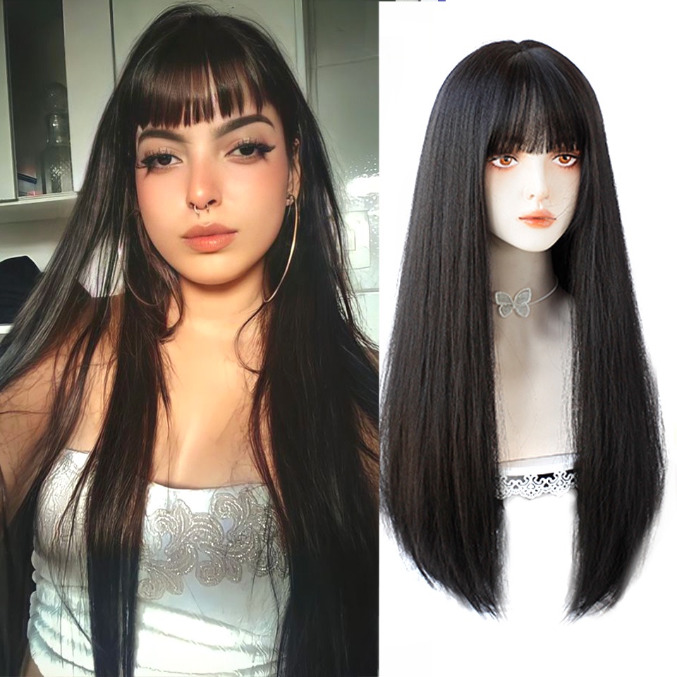 Bộ Tóc Giả Dài Nhuộm Màu Nâu Trắng Thời Trang Dành Cho Nữ