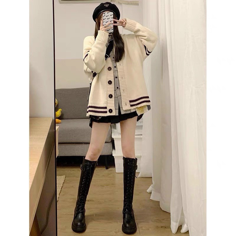 [ẢNH THẬT] Áo Khoác Cardigan Len Sọc Tay Vintage Tiểu Thư Dáng Dài Cho Nữ Phong Cách Ulzzang Áo Khoác Ngoài