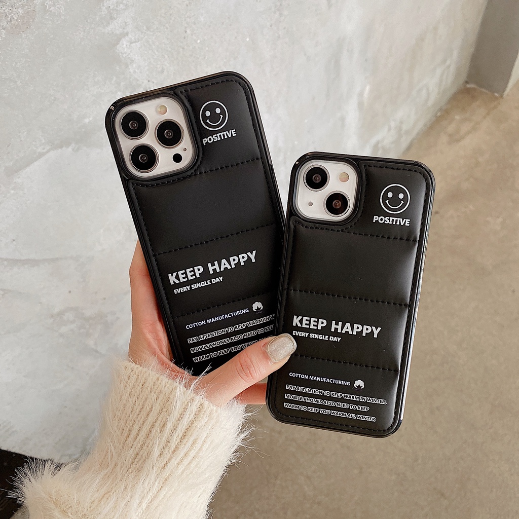 Ốp Điện Thoại Màu Đen Chống Sốc Họa Tiết Chữ Keep Happy Cho iPhone 14 / 13 / 12 / 11 / X / 8 / 7P