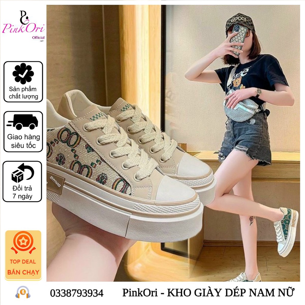 GIÀY THỂ THAO NỮ HOẠ TIẾT ĐỘC ĐÁO - GIÀY VẢI ĐỘN ĐẾ OO hottrend 2022 - PinkOri
