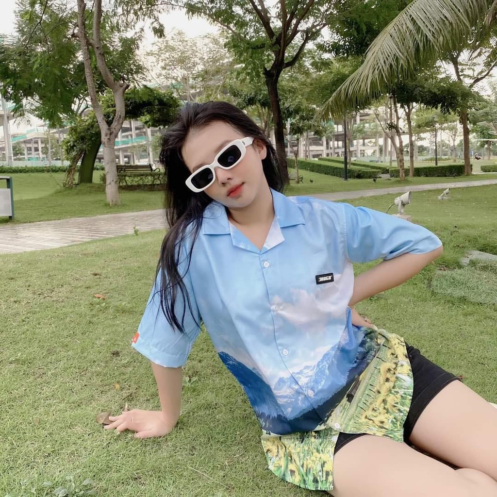 Áo sơ mi unisex freesize họa tiết NÚI TUYẾT HUGU