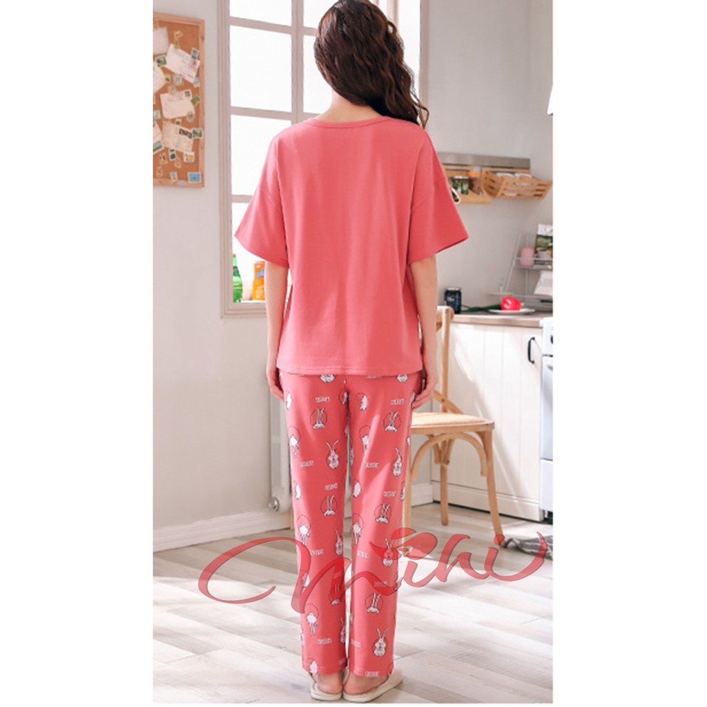 Bộ đồ bầu áo cộc quần dài mặc nhà rabbit