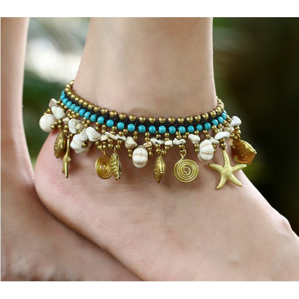 Lắc chân BOHO tua rua chất liệu thép mạ đồng có phủ lớp sơn chống gỉ