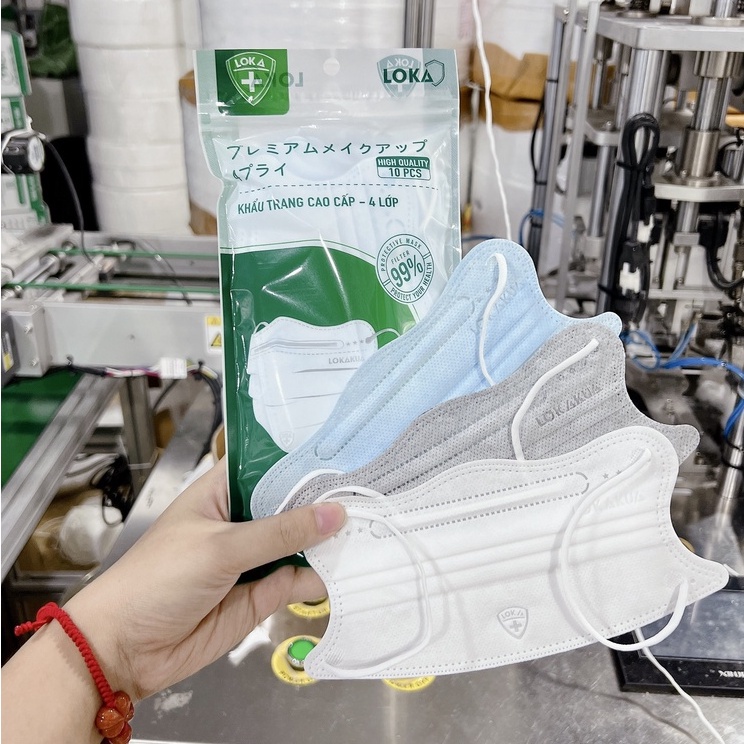 Khẩu Trang LOKA Form "Cua" Mẫu Mới Hàng 4 Lớp Kháng Khuẩn 3 Màu Trắng/Xám/Xanh Dành Cho Người Lớn