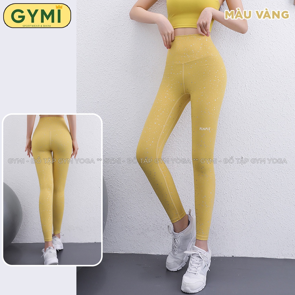 Quần tập gym yoga nữ GYMI QD47 dáng leggging kèm hoạ tiết nhũ thể thao chất vải thu poly lạnh cao cấp