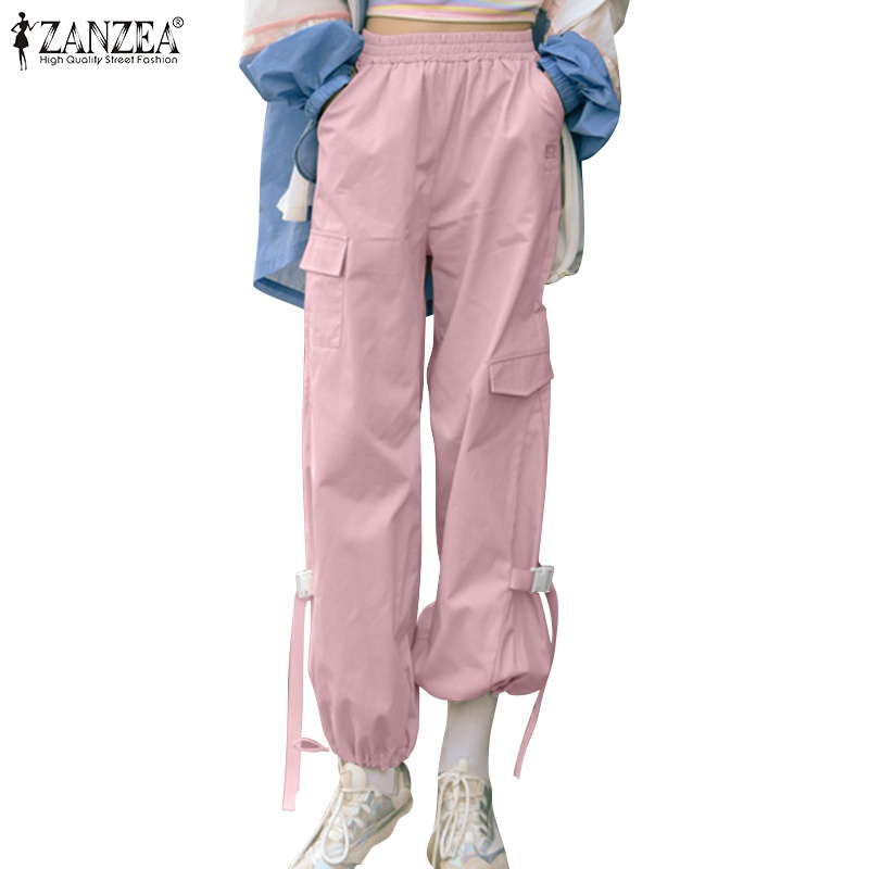 Quần dài ống rộng Zanzea lưng thun co giãn phong cách hàn quốc thời trang cho nữ