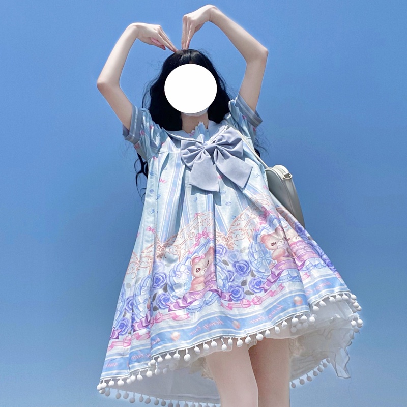 Váy lolita gấu tay ngắn cổ thuyền dễ thương