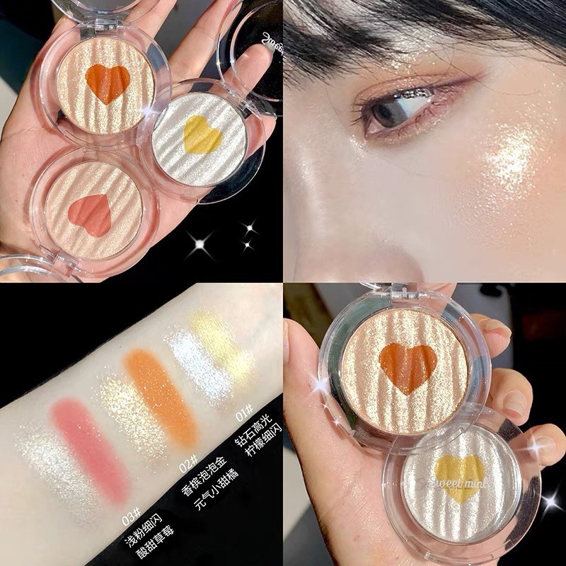 Phấn Bắt Sáng HighLight Cao Cấp SWEET MINT Trái Tim Phấn Màu Mắt Má Hồng Nhũ Lắp Lánh Kiềm Dầu Không Trôi Nội Địa Trung