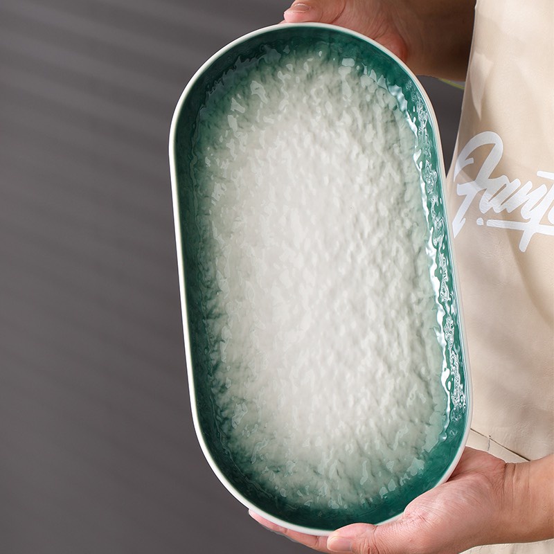 Đĩa sứ đài đựng cá, đĩa oval/bầu dục vân đá chống xước phong cách Bắc Âu - Đĩa Sứ cao cấp không chì