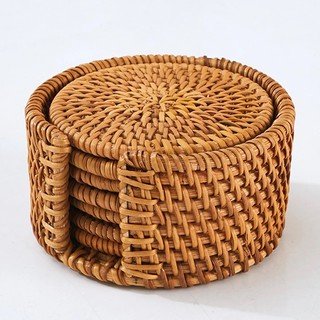 Bộ lót ly lót cốc mây xiên 6 lót và 1 cốc